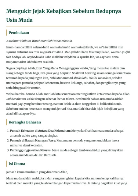Contoh Naskah Ceramah Mengukir Jejak Kebajikan
