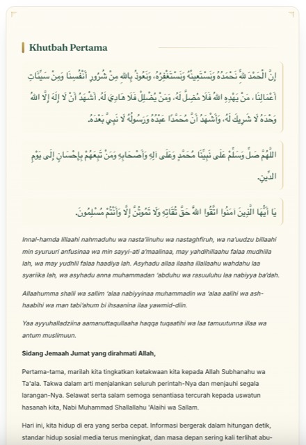 Contoh Khutbah Jum'at Bahasa Indonesia