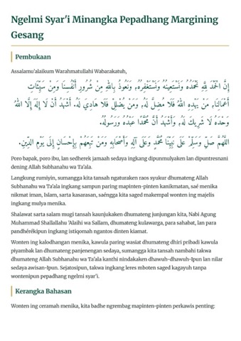 Contoh naskah khutbah Jum'at Bahasa Jawa buatan AI Dakwah Generator