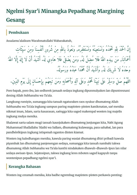 Contoh Khutbah Jum'at Bahasa Jawa