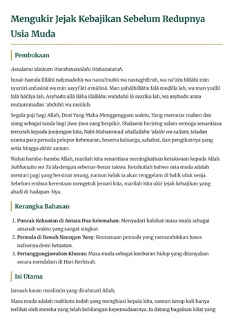 Contoh naskah ceramah Mengukir Jejak Kebajikan buatan AI Dakwah Generator